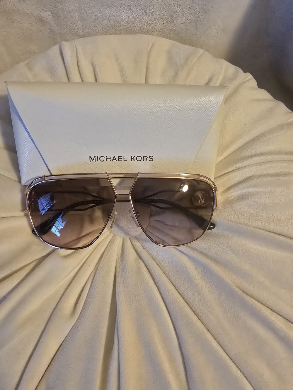 Michael Kors Rose Gold Aviator Sunglasses with Brown Gradient Lenses